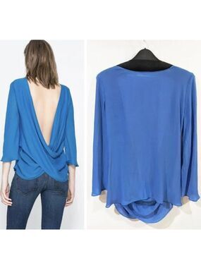 Zara | Open Back Blouse in Blue